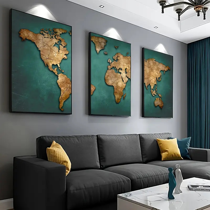 Abstract Canvas Set - Retro World Map 3pcs/set Canvas Posters