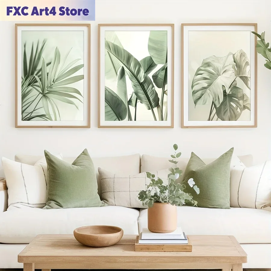 Abstract Canvas Set - Frameless2D Flat, 3pcs/set Of Tropical Plant