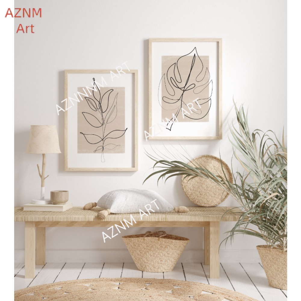Abstract Canvas Set - 1/2Pcs Botanical Line Art Print Set: