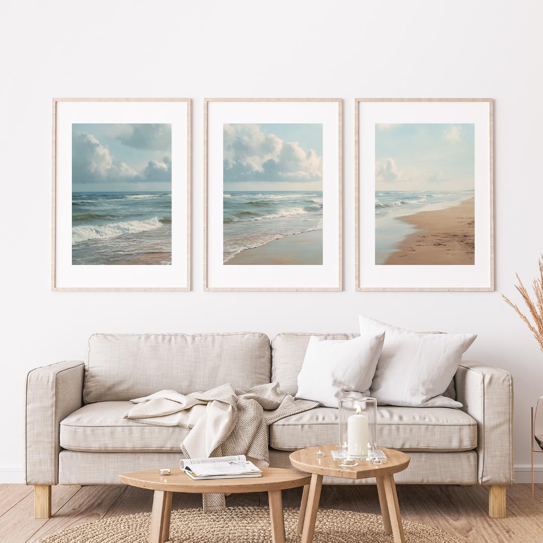 Set of 3 Ocean Beach Triptych  - Abstract Canvas Set 评论和价格