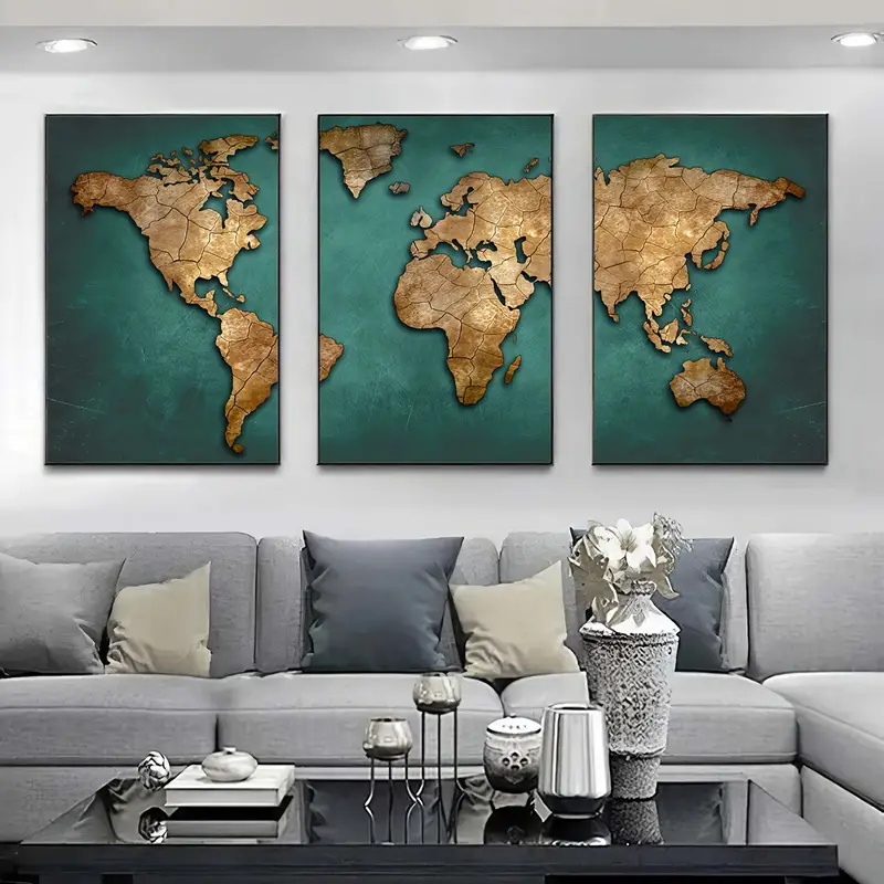 Retro World Map 3pcs/set Canva - Abstract Canvas Set 评论和价格