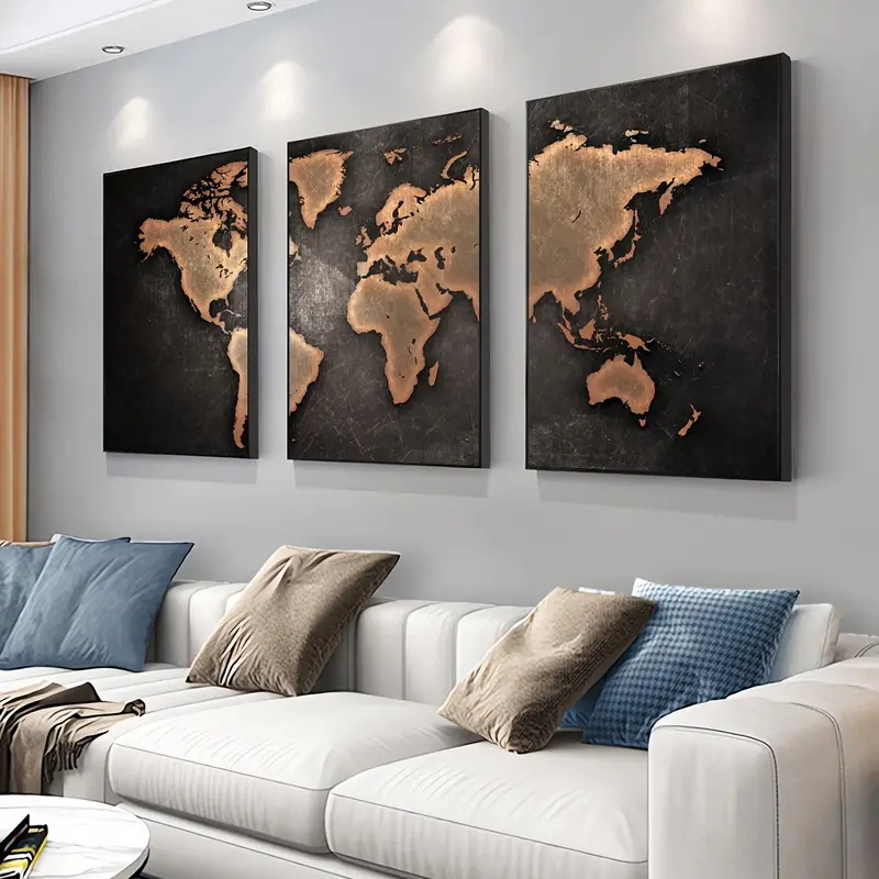 Retro World Map 3pcs/set Canva - Abstract Canvas Set 评论和价格