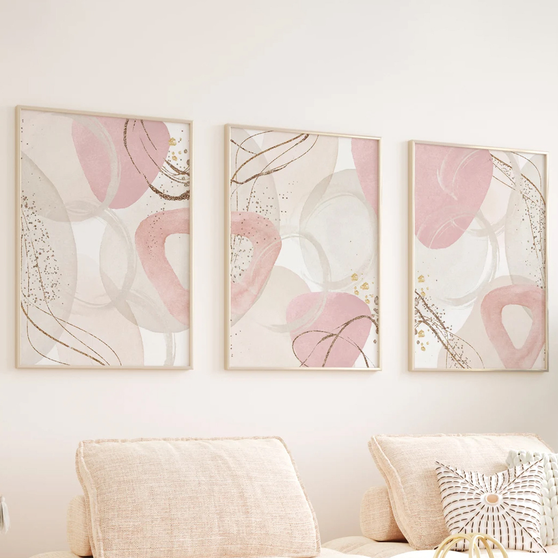 3pcs Set Wall Art Pink Canvas  - Abstract Canvas Set 评论和价格